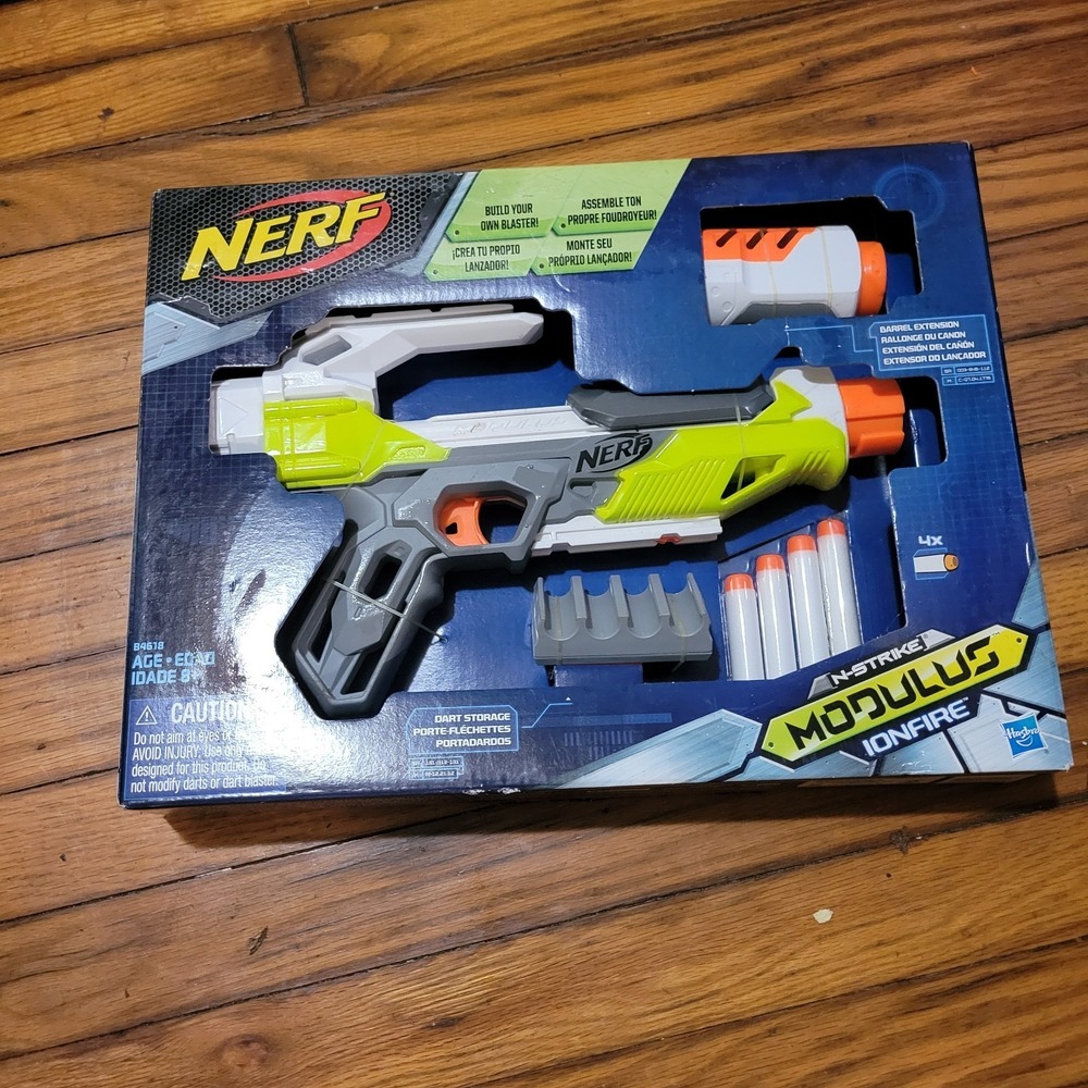 NERF N-Strike Modulus IonFire Blaster B4618 New In Box 4 Darts Barrel Extension